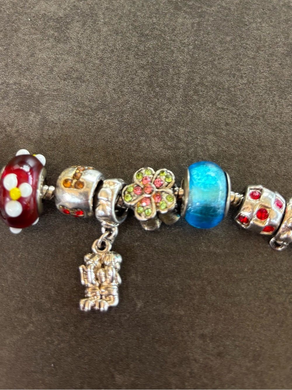Pandora Multicolor Floral & Blue Murano Charm Bracelet 925 Sterling Silver